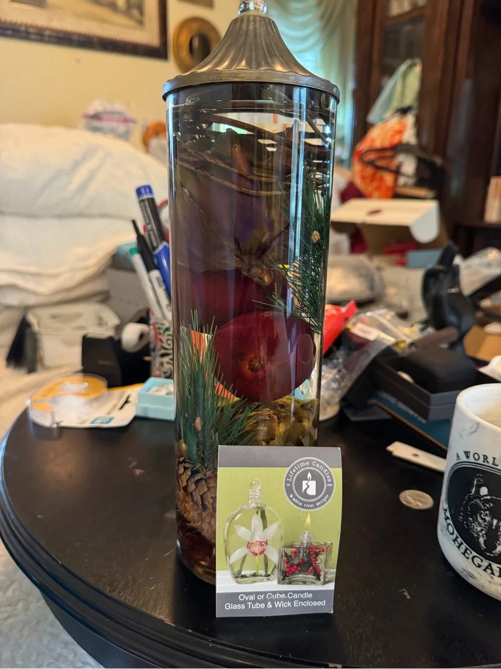 Forever candle 🕯️ Decorative Pinecone & Berry Aquarium Accent - Red
